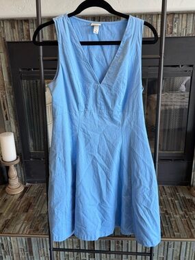 a new day Cotton Light Blue Sleeveless V-Neck A-Line Mini Dress